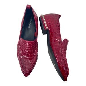 Jeffrey Campbell Red Croc-Embossed Loafers